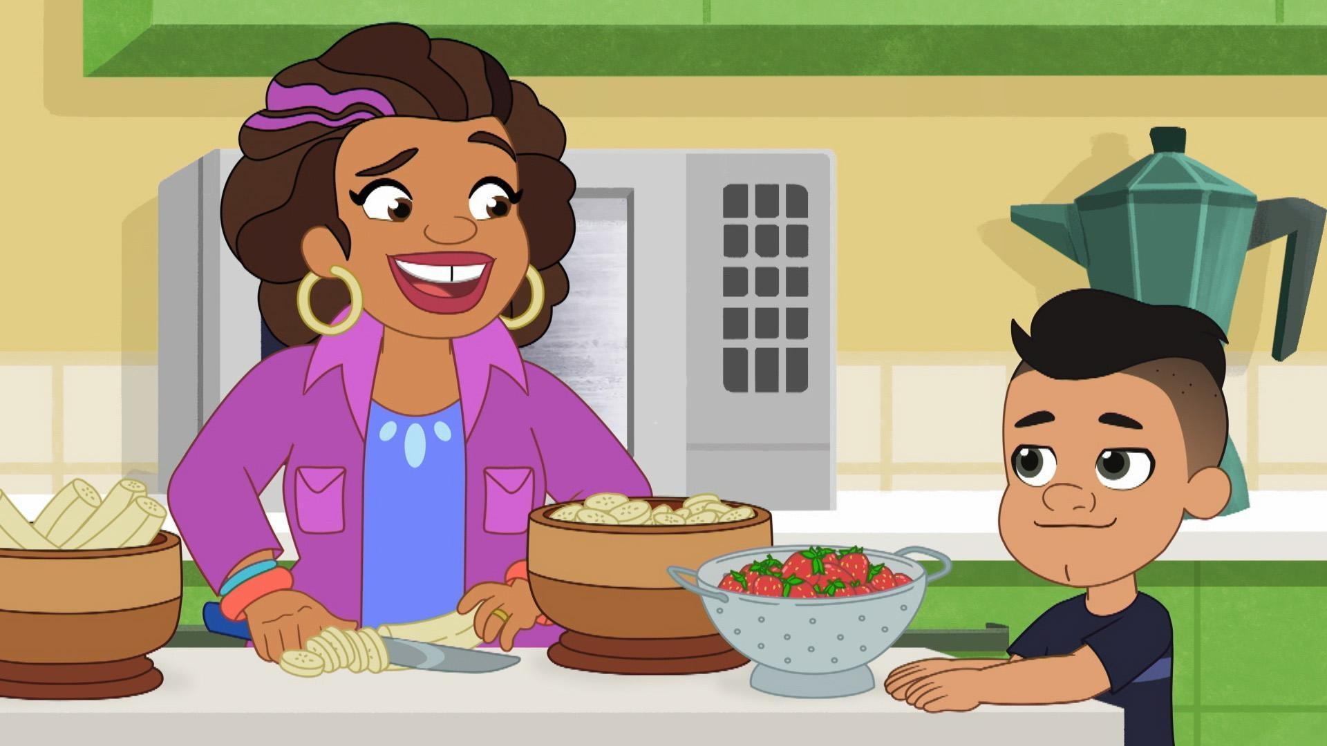 Alma and Eddie open a mofongo food truck./ Alma tries to scoot faster than André.