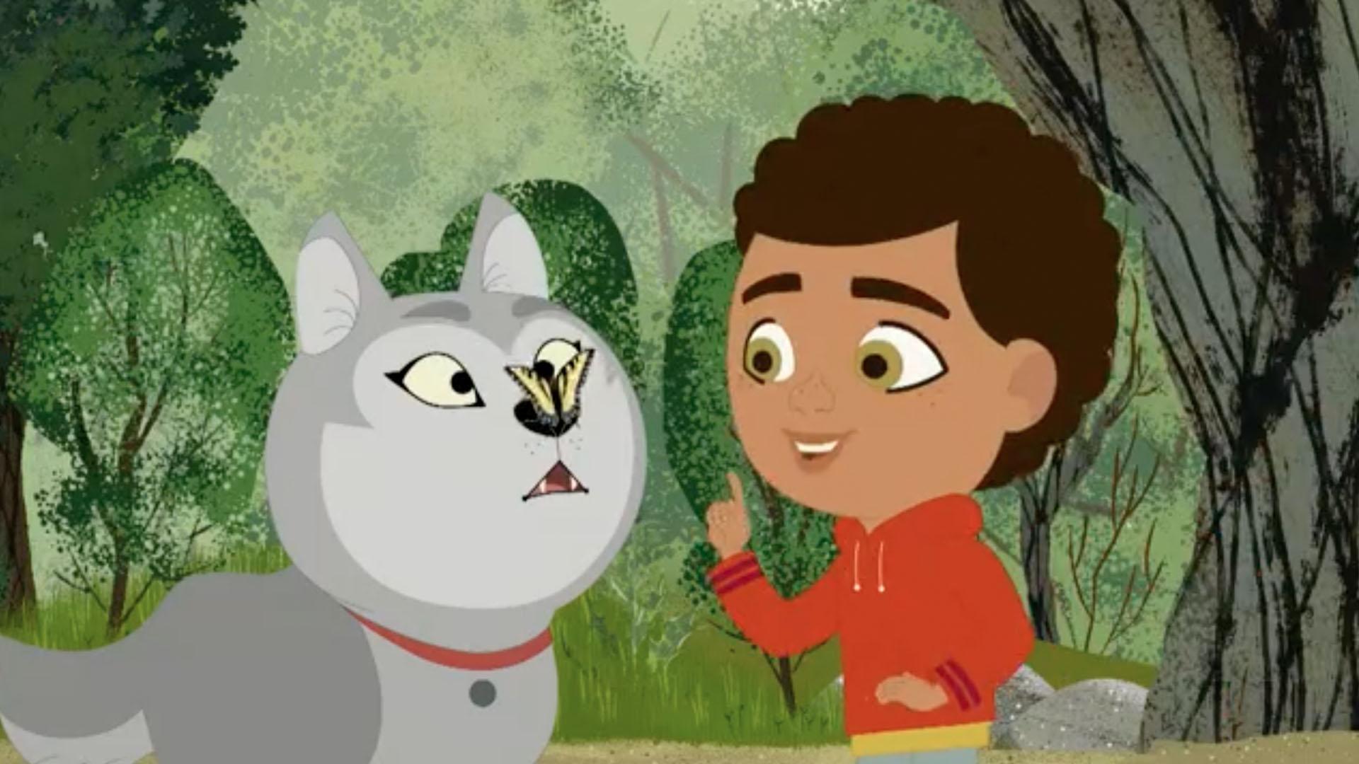 As Rider and Wolfie watch a butterfly on a flower, they wonder how it drinks nectar.