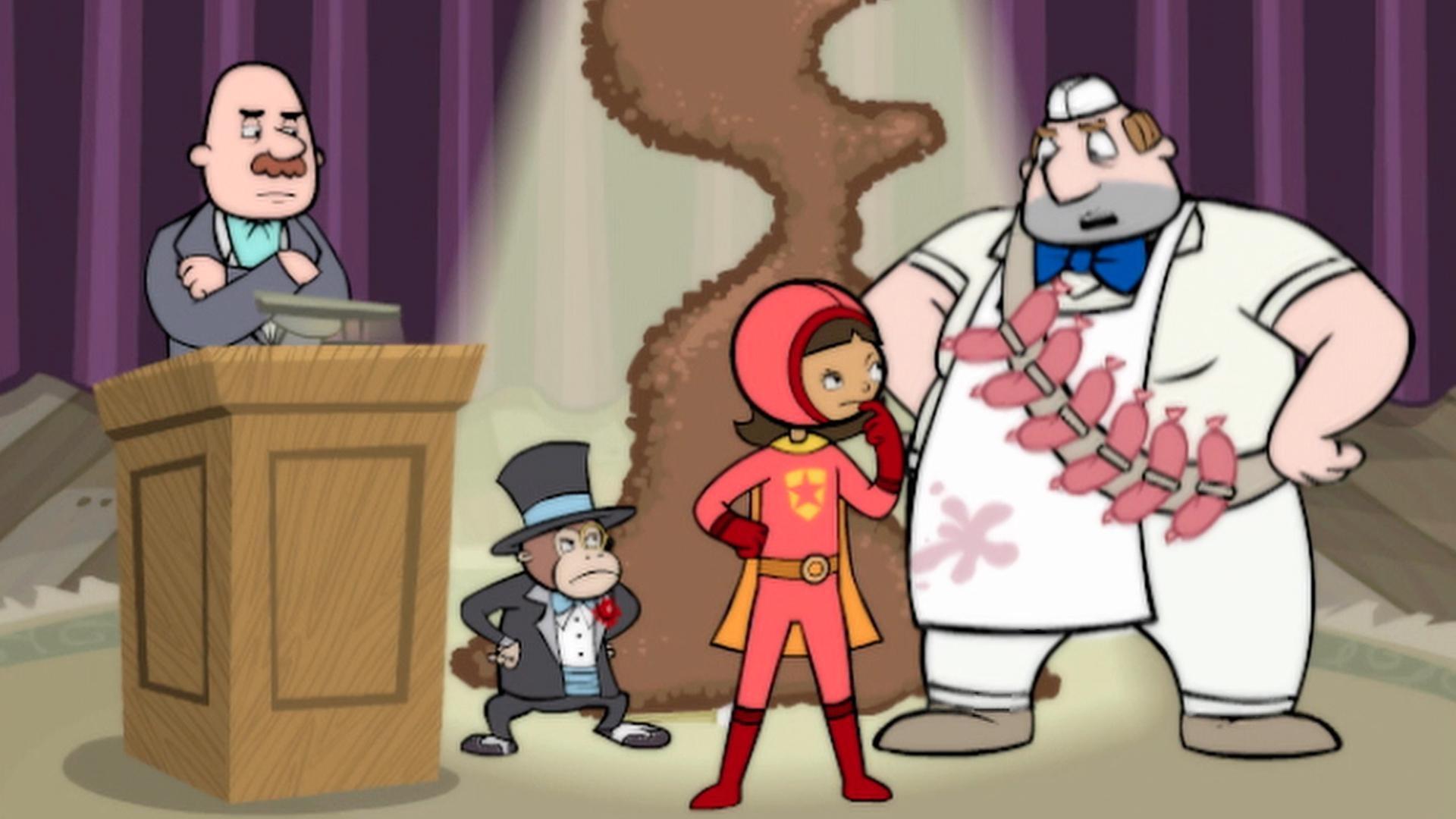 WordGirl has to battle Chuck with a bad cold. / The Butcher is auctioning off forgeries.