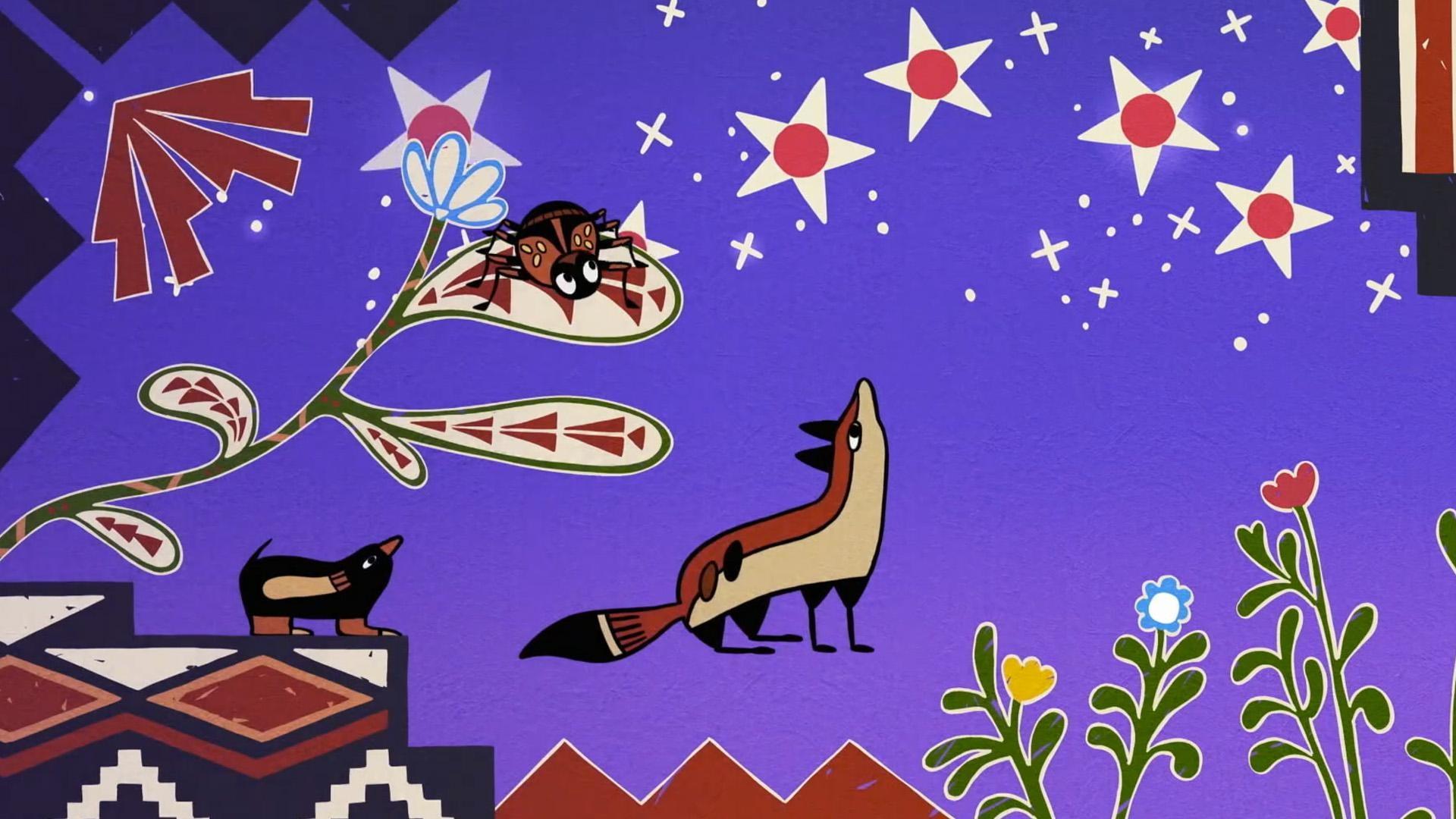 Suzuki shows Xavier how taking care of the earth helps us. / Esther Martinez tells a Tewa legend.