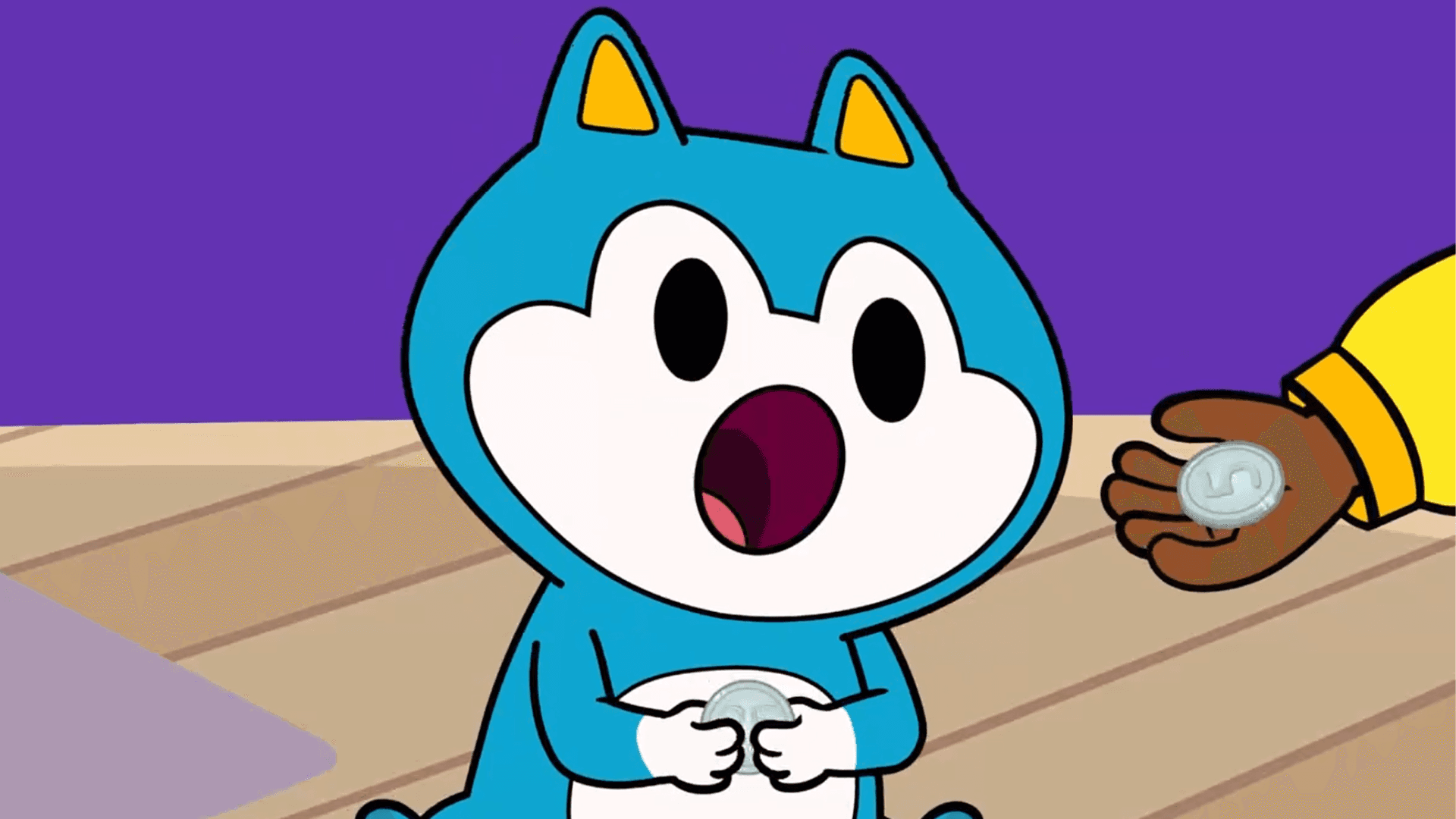 Miss Emmaline shows Lyla and Stu how to do a magic coin trick