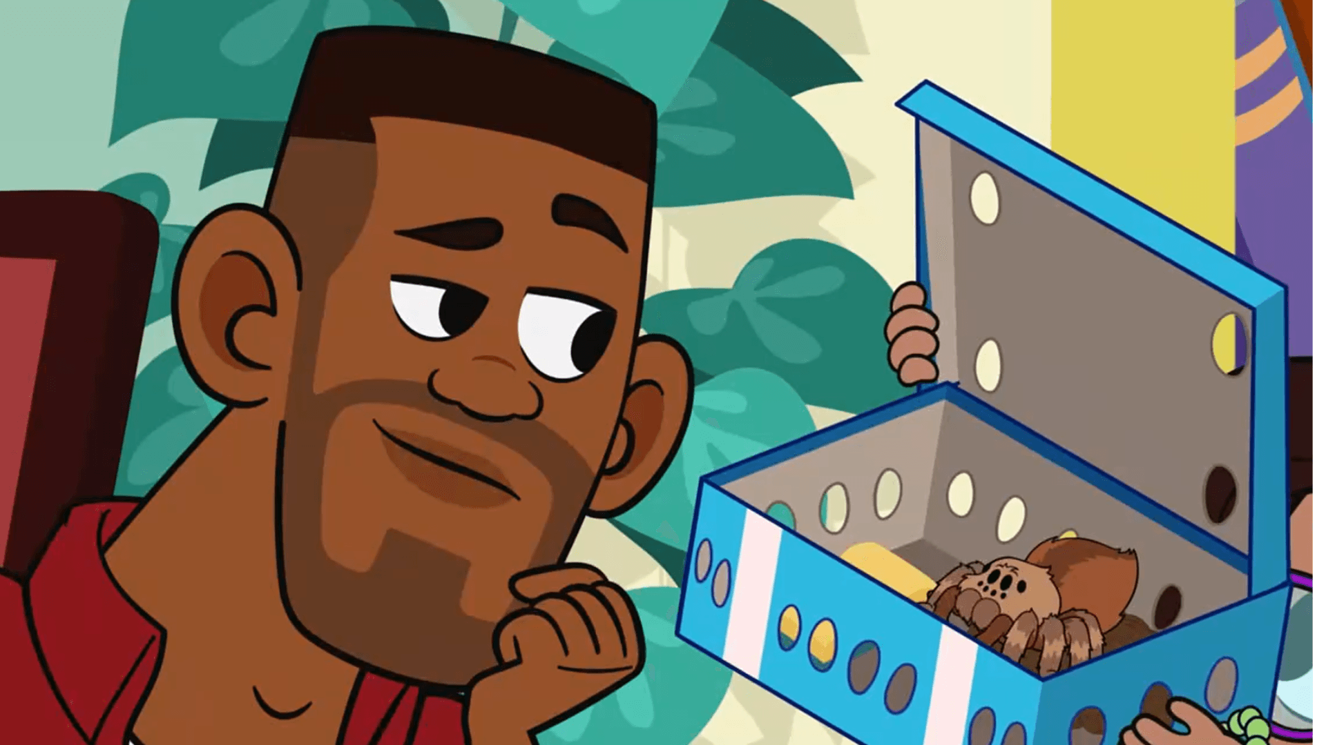 Louis tries petting Ale's pet tarantula Hairy.