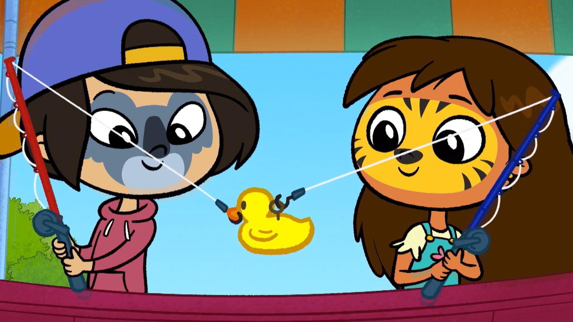 Rosie works up the courage to go into the Fun House./Rosie picks out things for the bunny.