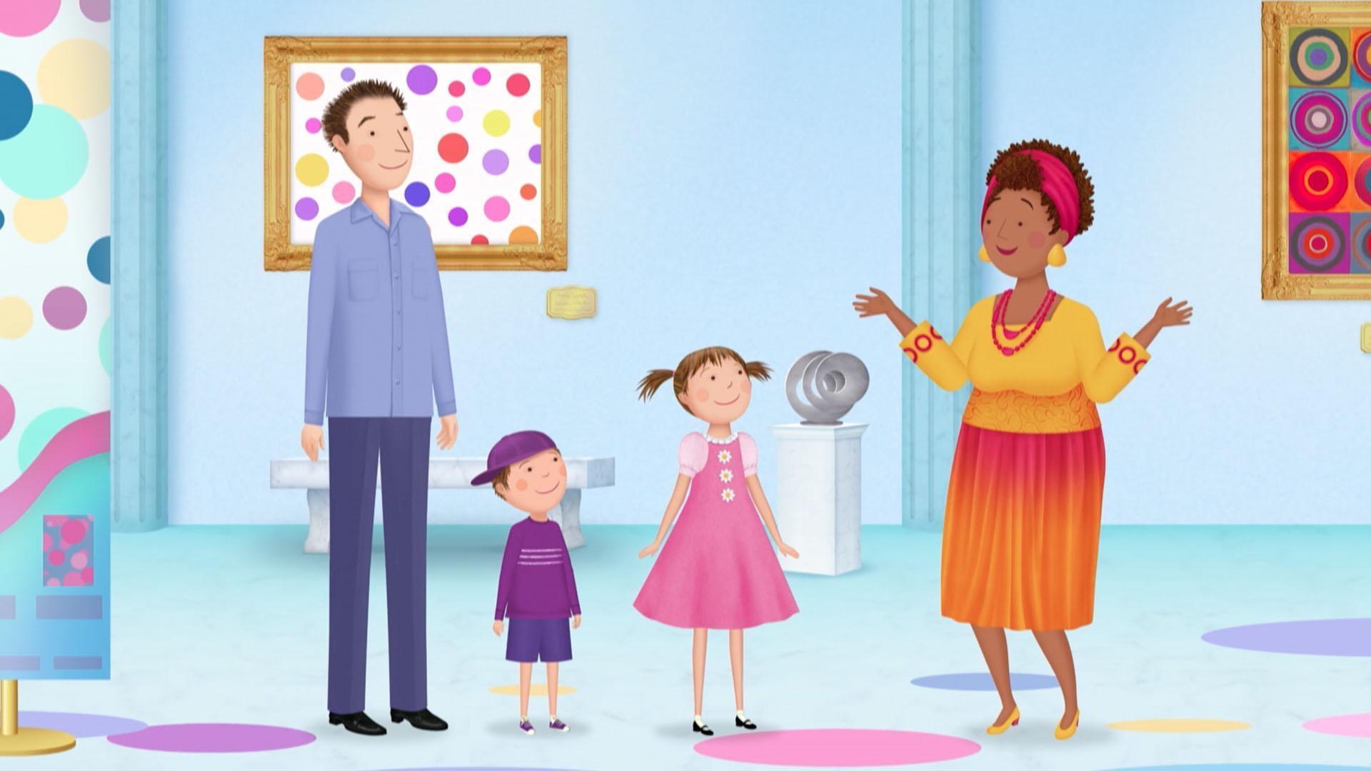 Pinkalicious creates polka dot art. / Lila’s a little embarrassed to wear her new glasses.