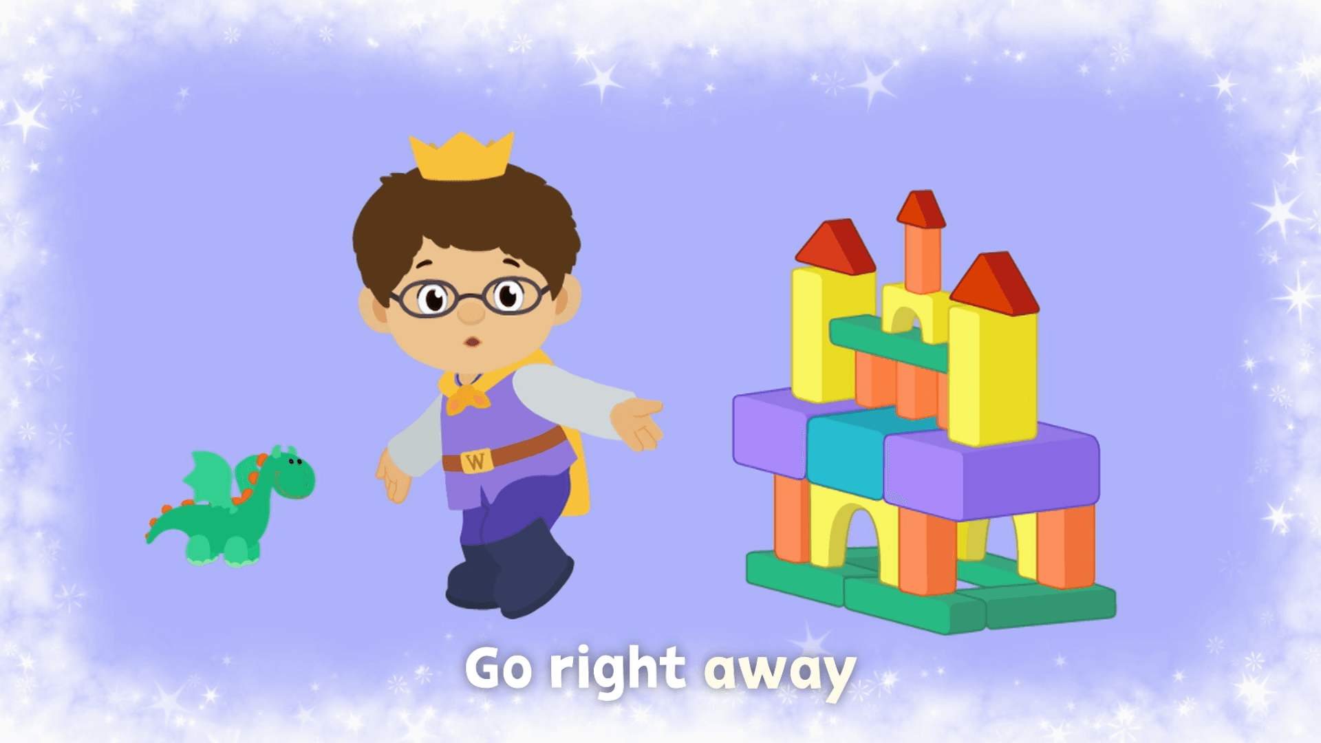 Prince Wednesday, Daniel Tiger, and Miss Elaina sing about stopping and going potty right away.