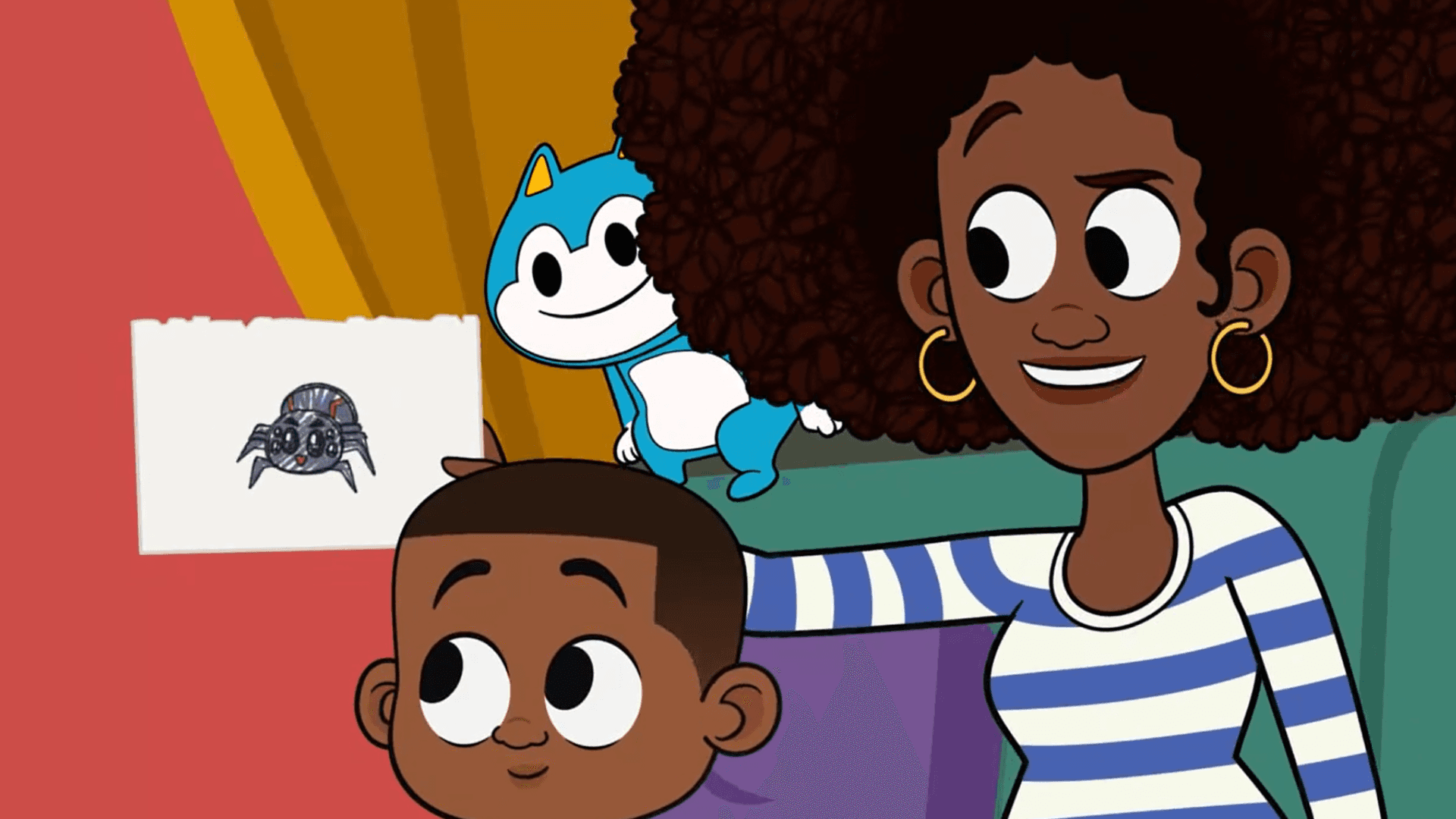 Lydia tells Lyla and Luke a story about Anansi and Goat, the twins play on steel pans.