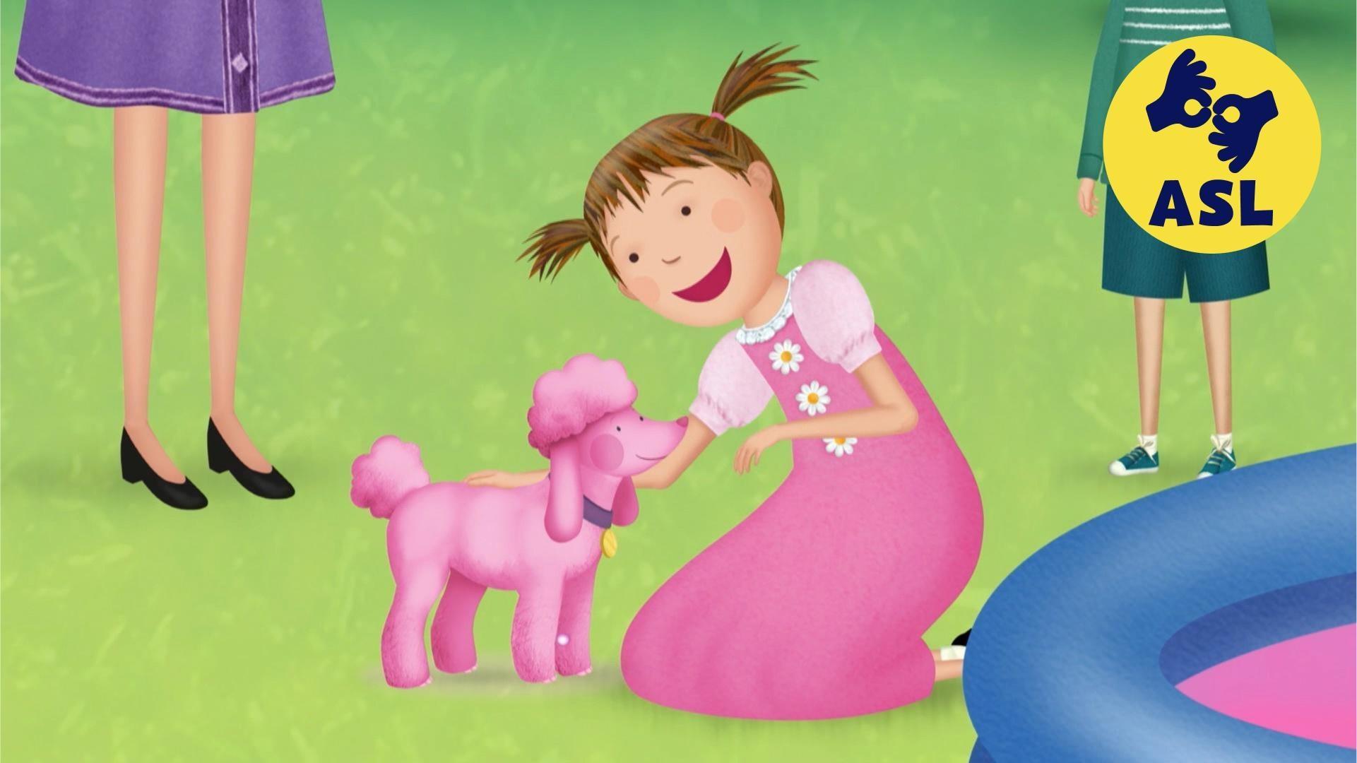 Pinkalicious hosts a Princess of Pink slumber party. / Pinkalicious dog sits.
