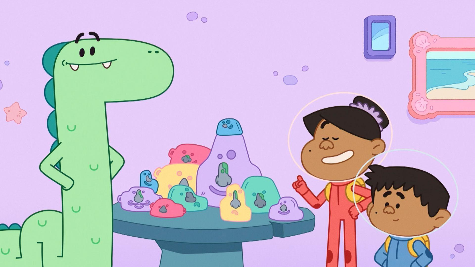 Pogo's rocks (that look like noses) keep breaking. Ben and Jelly help her make displays.