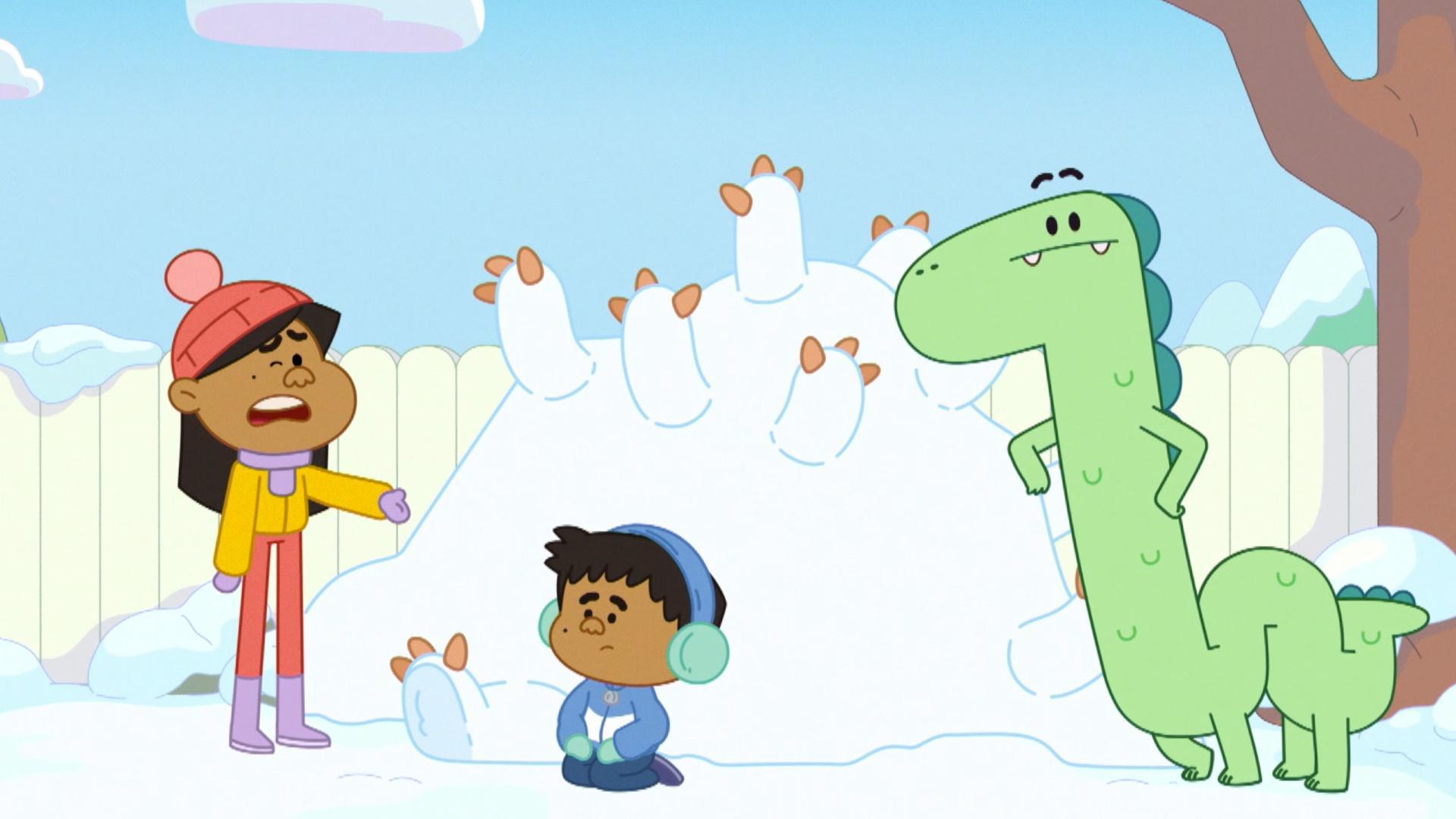Jelly wants to make a snow monster, but has no good ideas. Can Pogo help her imagination?