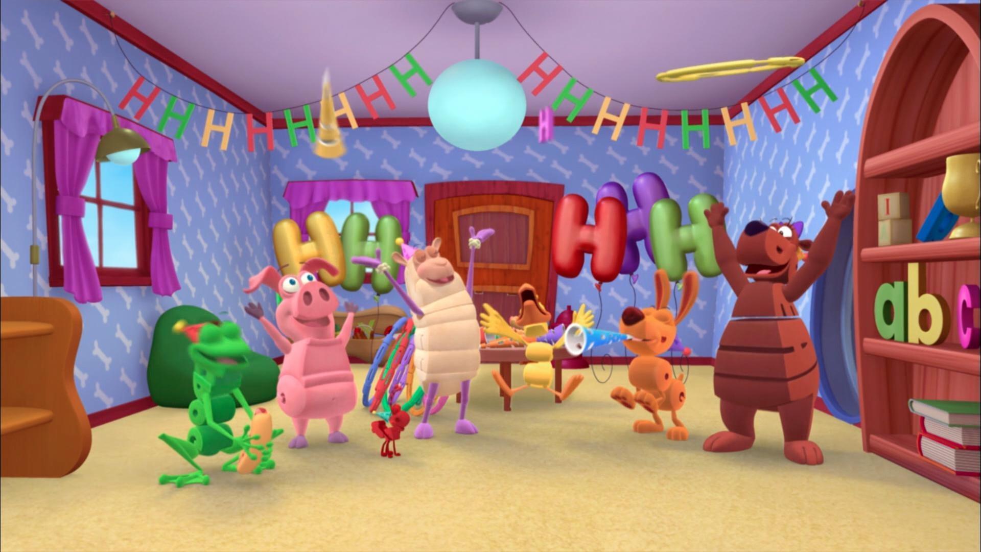 Dog and Duck want to throw a party. / Dog wants to play ball but his friends won't listen.