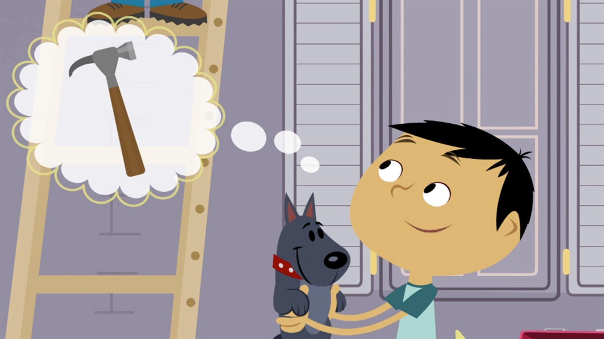 The handyman asks Noah for a "martillo," but Noah thinks he means "dog."
